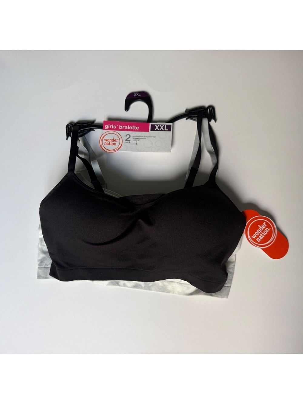 Wonder Nation Girls' Bralette 2-Pack XXL Black and Gray Tie-Dye